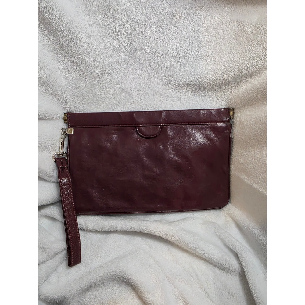 Zenith Hand Made Vintage Burgundy Leather Wristlet Clutch Bag Gold Tone Hardware